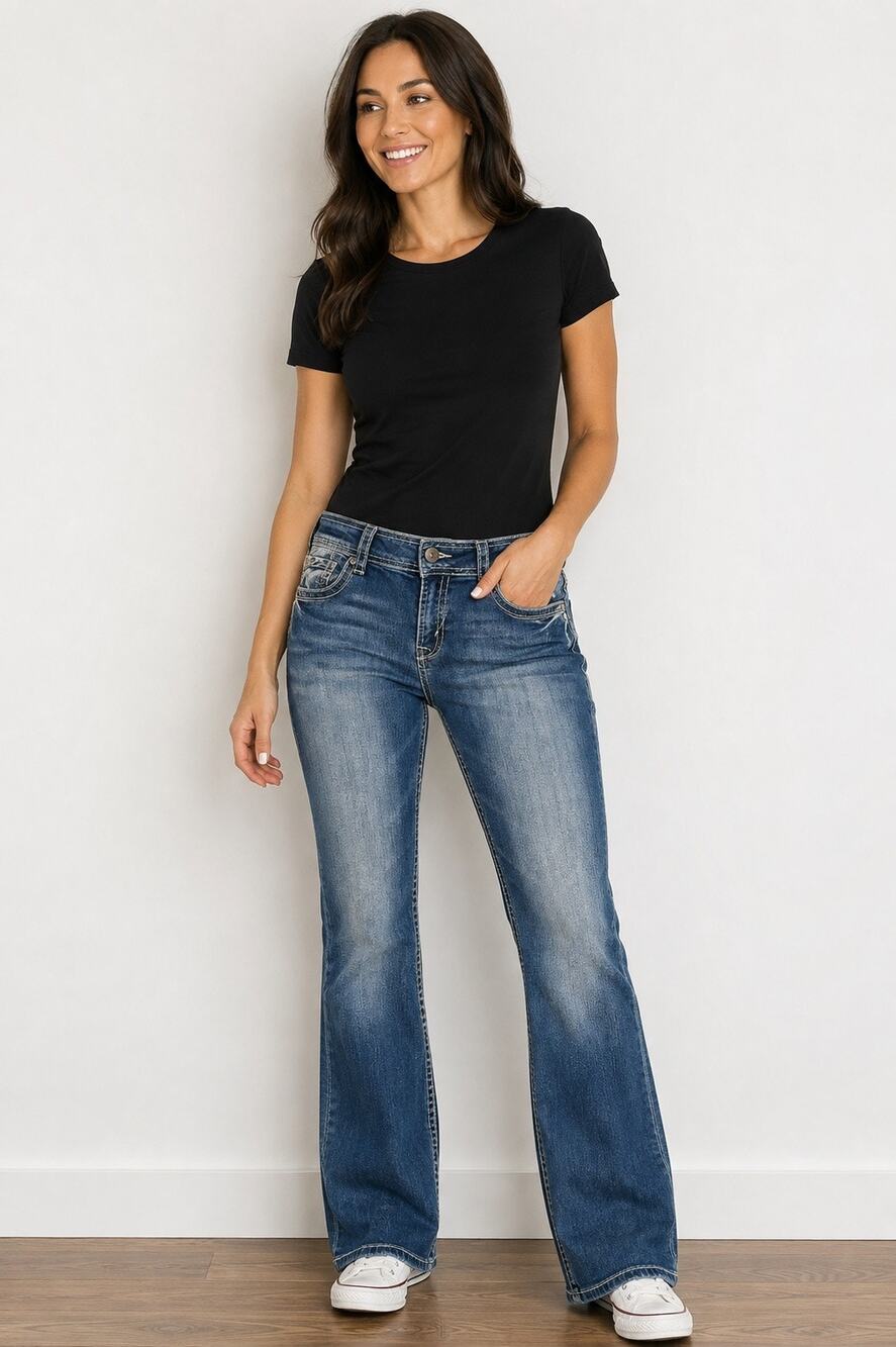 WallFlower Women Bootcut Jeans Size 13 Blue Distressed Faded Embroidered Pockets